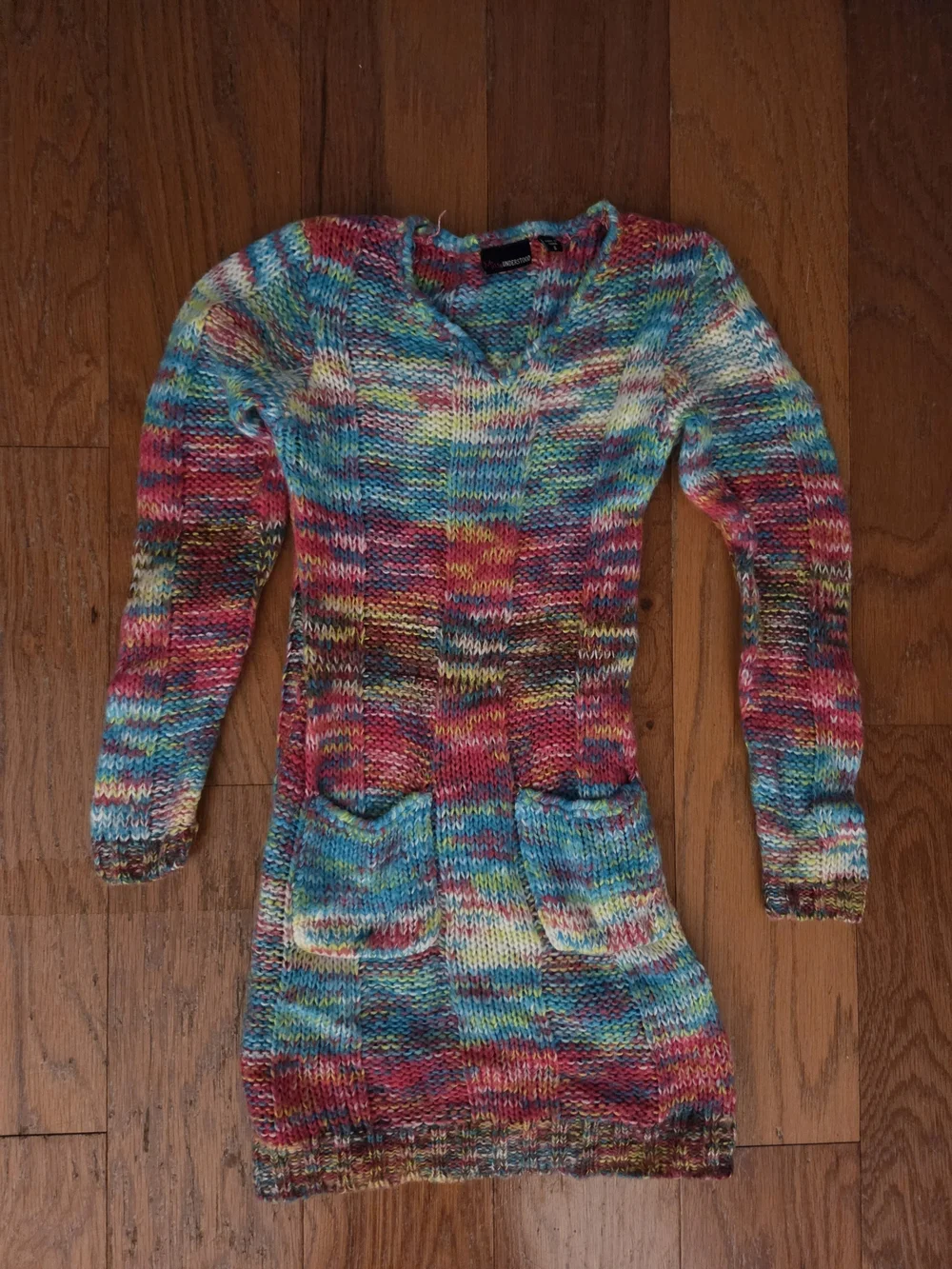 Multicolor Knit V-Neck Sweater Dress
